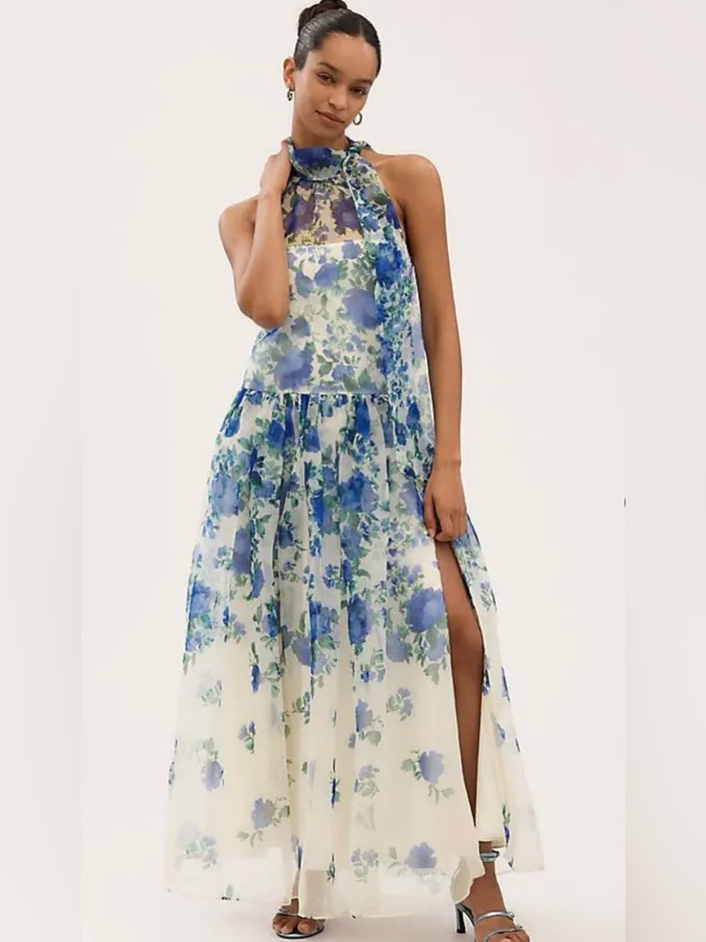 BHLDN Kendall High-Neck Scarf Floral Organza Maxi Dress Size S